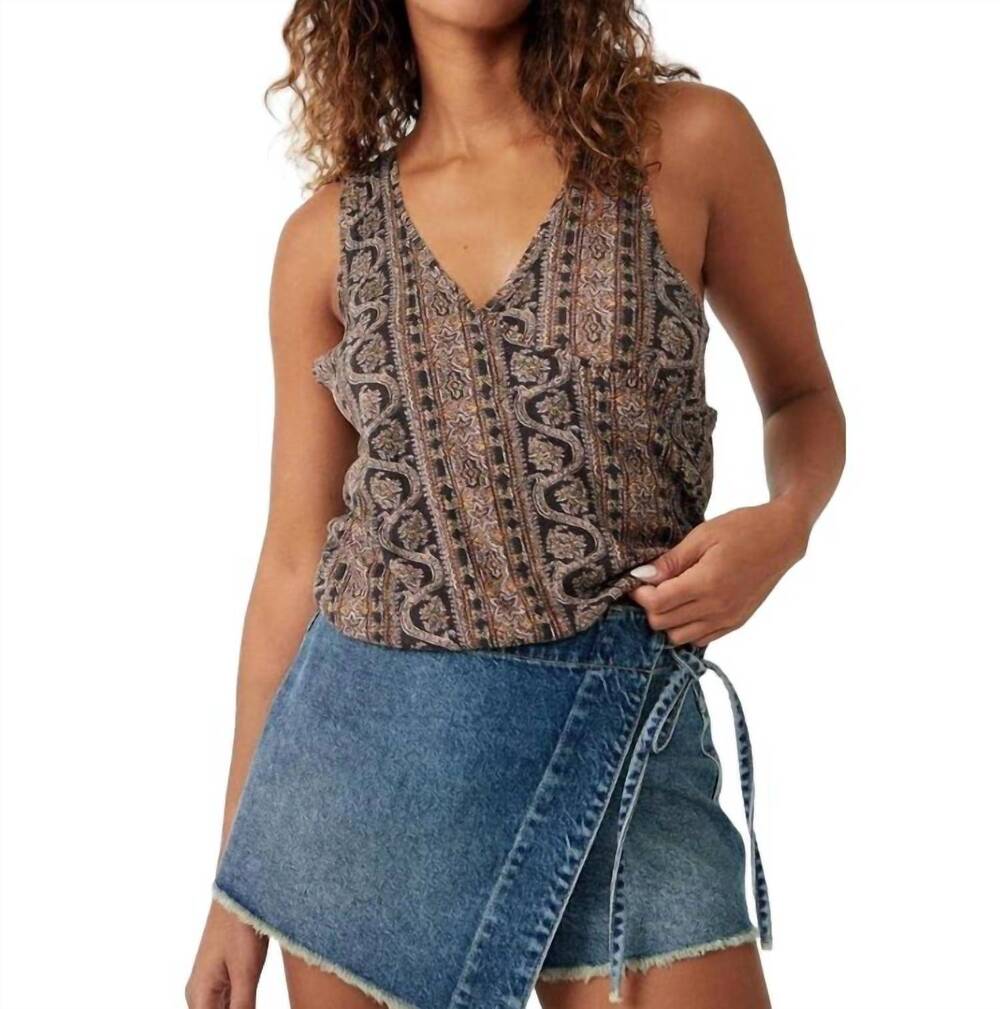 NEW FREE PEOPLE your twisted printed top in black combo